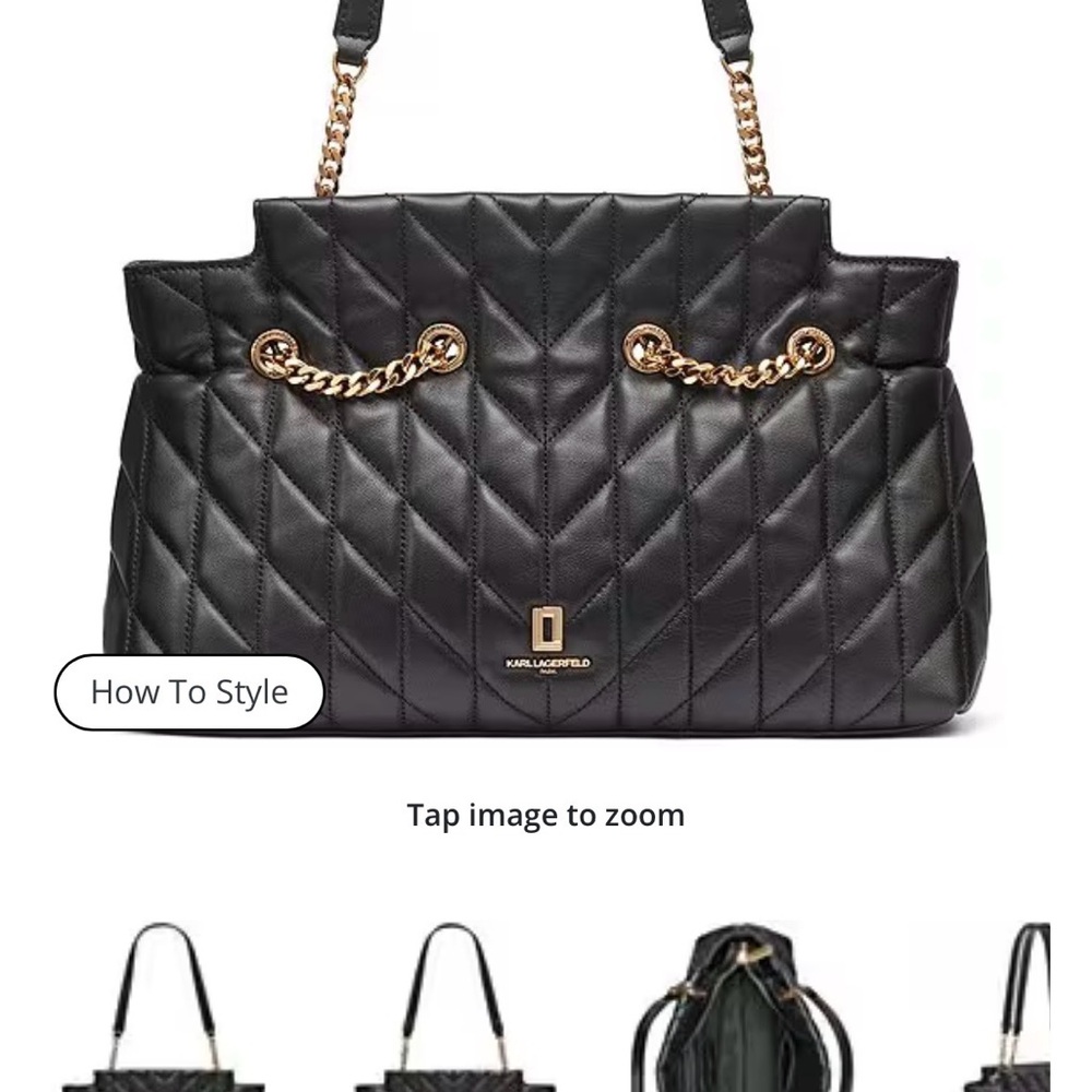 Karl Lagerfeld Black Quilted Shoulder Bag with Gold Chain